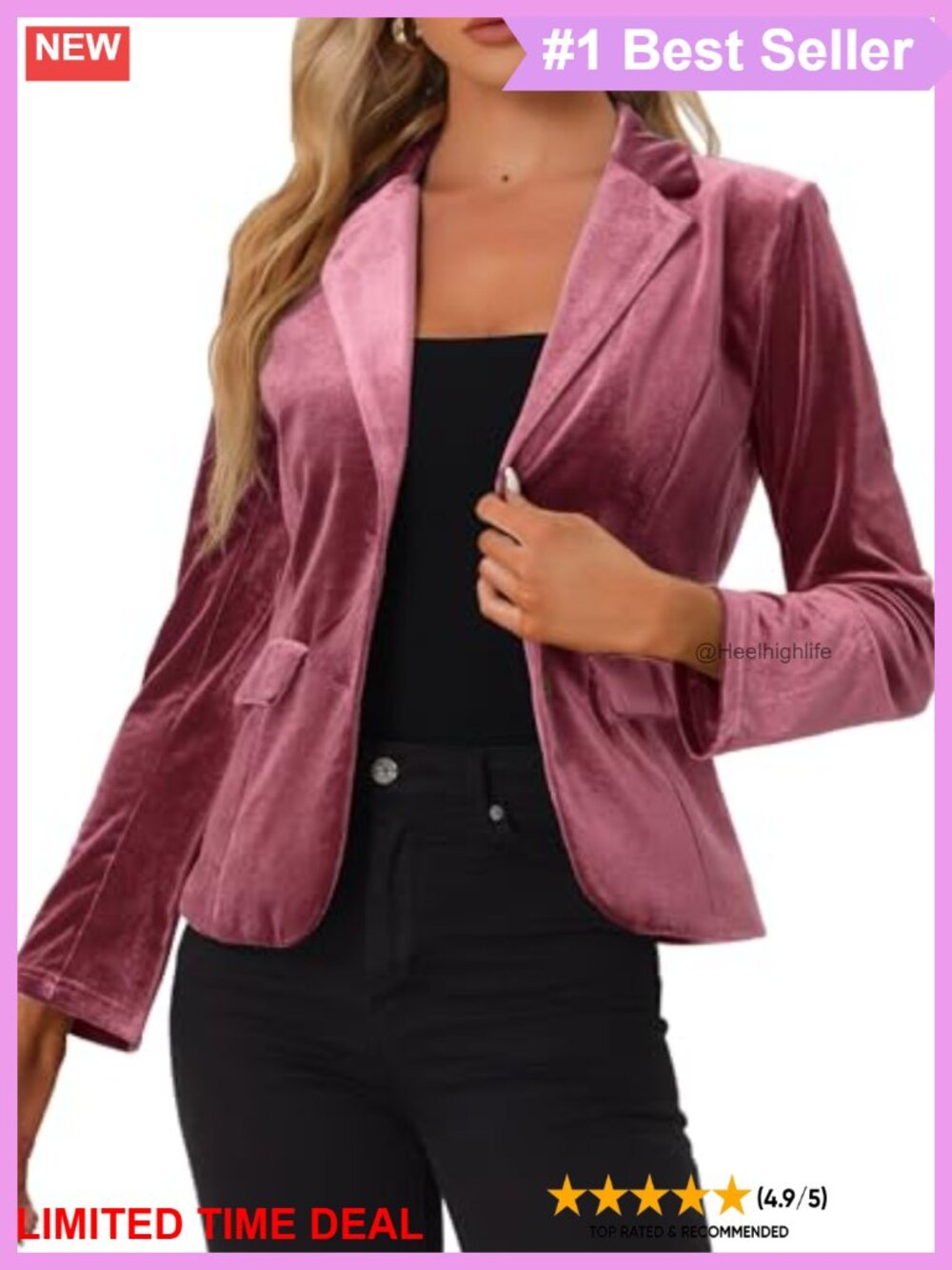 Velvet Blazer Notched Lapel Button Front Long Sleeve Lined Office